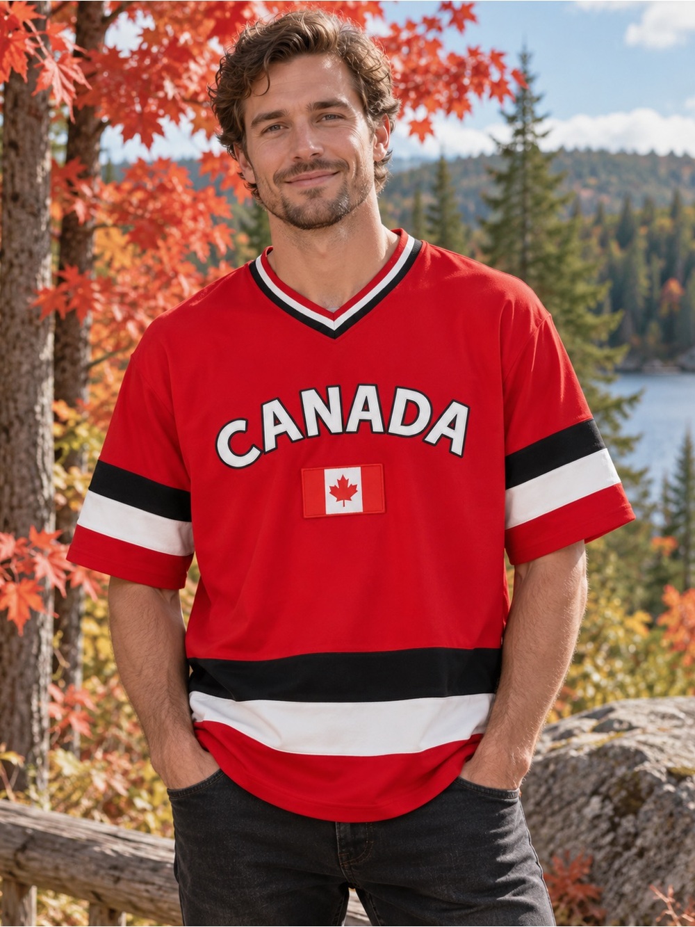 Vintage Canada Hockey Jersey Red Black White – Size Large
